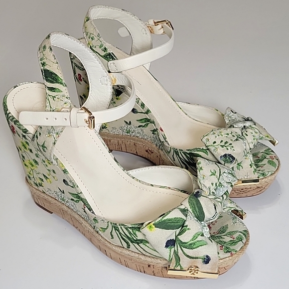 Tory Burch Penny logo bow espadrilles platform wedge sandals size 8 - Picture 12 of 15